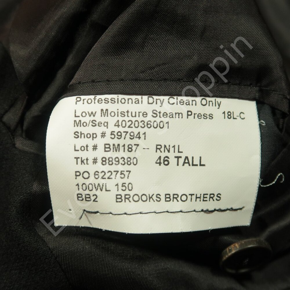 Brooks Brothers Suit Mens 46 Tall Black Flannel Wool Half Lined Bespoke - Picture 7 of 15
